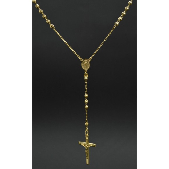 10k Solid Yellow Gold Rosary virgin Mary Jesus Cross Necklace 18 9.3 gr - Picture 5 of 7